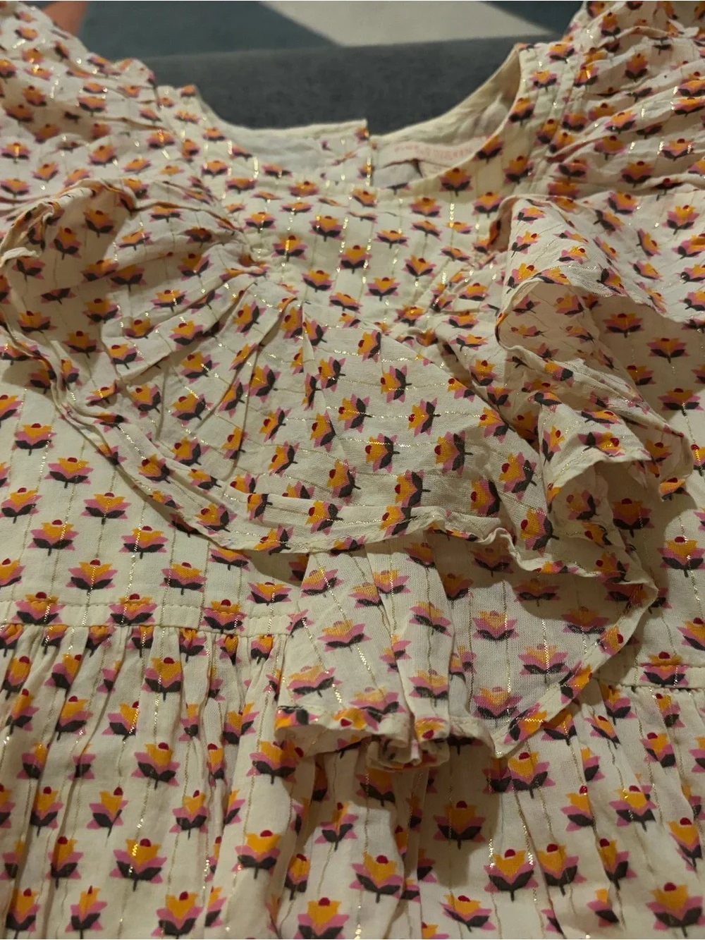 Pink Chicken Cream Floral Metallic Dress